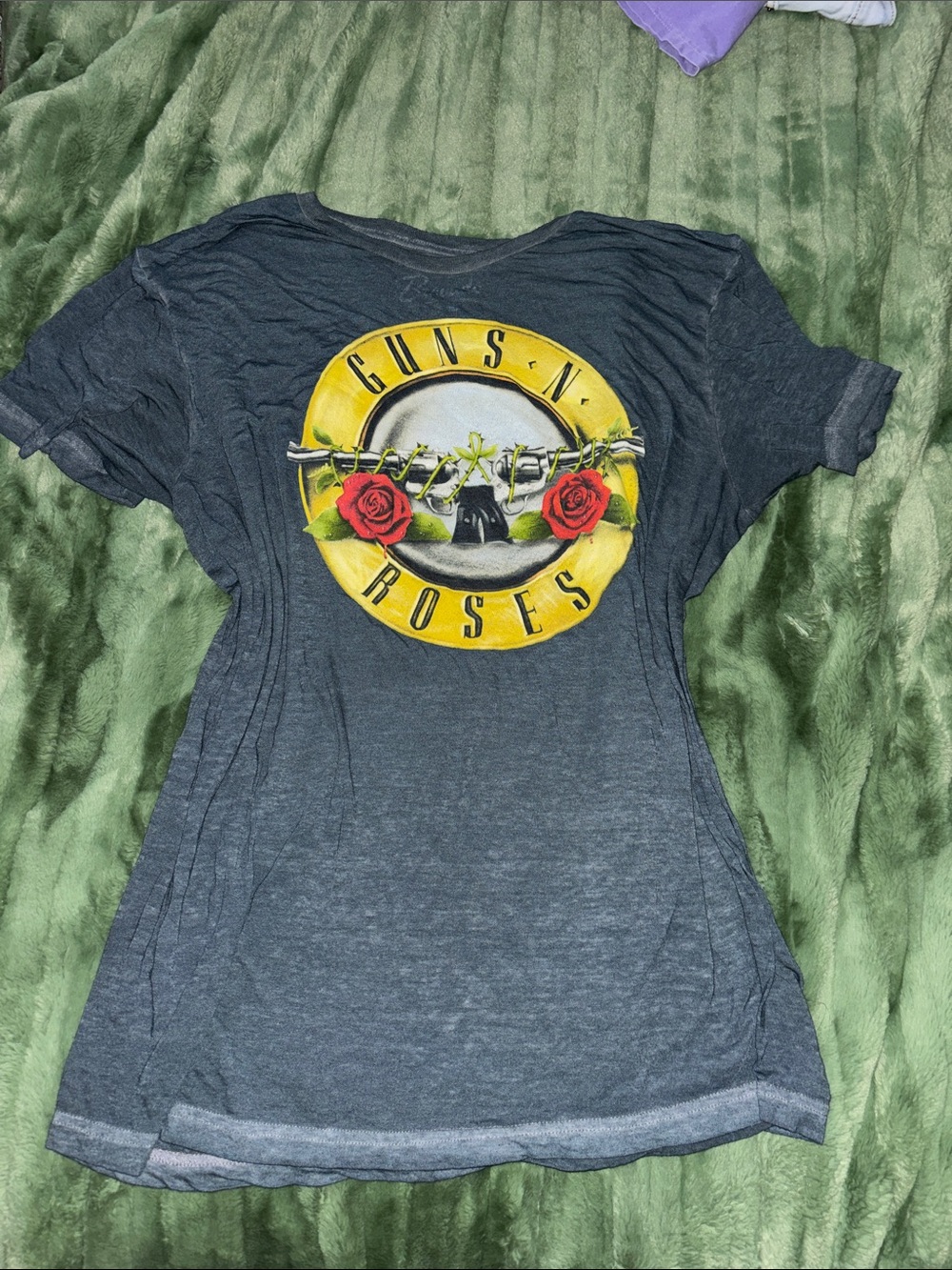 Bravado Women's Gray Graphic Tee with Yellow Logo and Red Rose Art